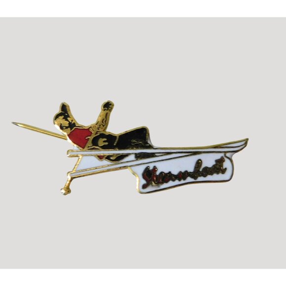 Vintage Steamboat Enamel Pin Skier Design Gold Tone 1.5 Inches - Picture 1 of 4
